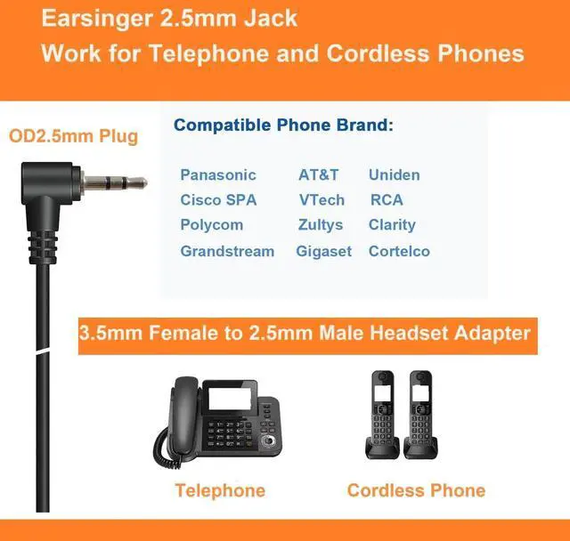Alt view image 2 of 7 - Headphone Adapter 2.5mm Male to 3.5mm Femalefor Smartphone Headset Adapter 2.5mm to 3.5(for Panasonic Jack) Cable with Connector Suit for Cordless Phones Earpiece Jack Adapter XB0X360
