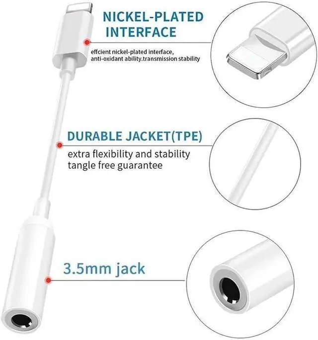 Alt view image 2 of 7 - 2 Pack Headphones Adapter 3.5 mm Headphone/Earphone Jack Audio Aux Adapter Dongle Compatible with iPhone 14 13 12 11 Pro XR XS Max X 8 7 6s Plus