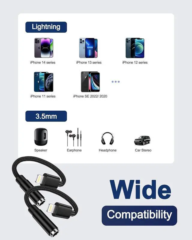Alt view image 7 of 7 - 2 Pack [ MFi Certified] Lightning to 3.5mm Aux Adapter for iPhone Headphones iPhone Aux Adapter Dongle for iPhone/iPad/iPod - Headphone Jack Adapter  Dongles