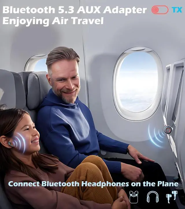 Alt view image 2 of 7 - Airplane Bluetooth Adapter for Headphones Bluetooth Transmitter for TV PC Headphones Wireless 5.3 Transmitter Receiver AUX for Car Music/Handsfree Calling Audio Receiver for Home Stereo