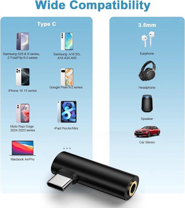 Alt view image 7 of 7 - USB C to 3.5mm Headphone Jack Adapter for  Galaxy A16 A35 S25 Ultra S25 Plus S25 A55 S24 FE S23 Z Fold Flip 6 Android Phone Right Angle Type C to Audio Adapter Headphone Adapter Aux Adapter