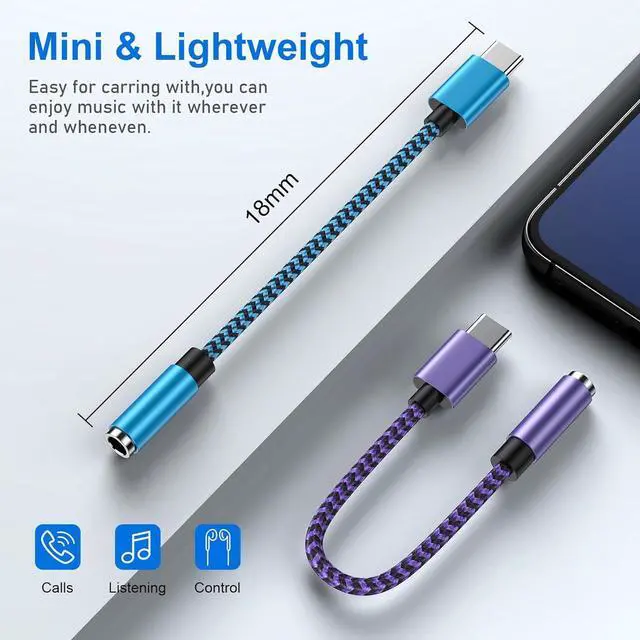 Alt view image 3 of 7 - USB Type C to 3.5mm Headphone Jack Adapter 2-Pack USB C to Aux Female Audio Dongle Cable Cord Compatible  Galaxy A54 S24 S23 Ultra A15 A14 S22 S21FE S20+ S10e S9 S8 Note 20 10+ Pixel 8 7Pro 6 5