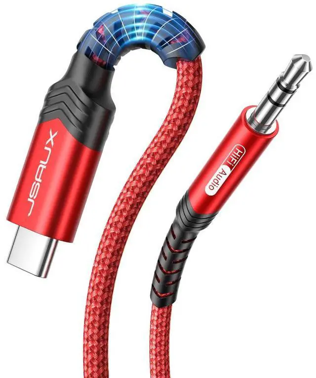 Main image of USB C to 3.5mm Audio Aux Jack Cable Compatible with iPhone 16 Pro Max/15 Pro Max Plus [3.3ft] USB Type C to 3.5mm Headphone Stereo Cord Car for  Galaxy S24 S23 iPad Pro Pixel 9/8-Red
