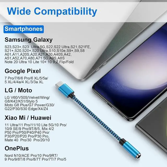 Alt view image 7 of 7 - USB Type C to 3.5mm Headphone Jack Adapter 2-Pack USB C to Aux Female Audio Dongle Cable Cord Compatible  Galaxy A54 S24 S23 Ultra A15 A14 S22 S21FE S20+ S10e S9 S8 Note 20 10+ Pixel 8 7Pro 6 5