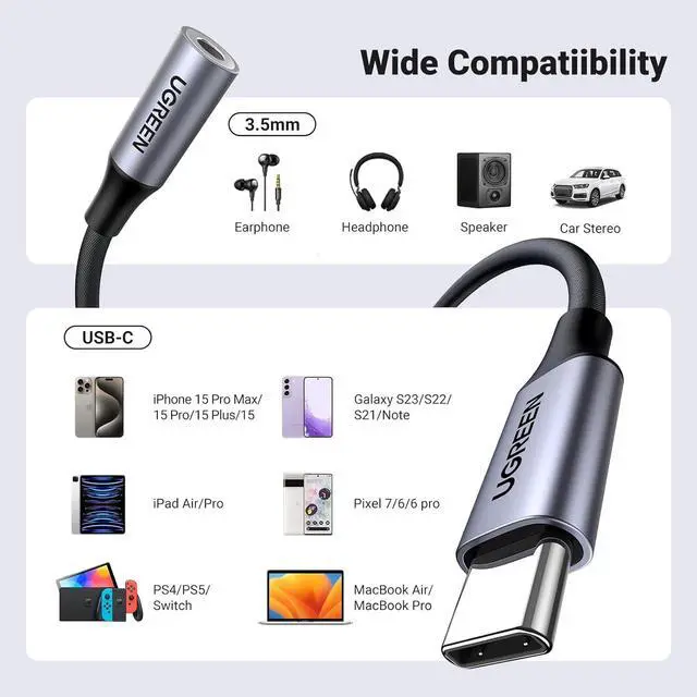 Alt view image 7 of 7 - 2 Pack USB C to 3.5mm Audio Adapter Type C to Headphone Aux Jack Dongle 24bit/96kHz HiFi DAC Cable Cord Compatible with iPhone 16 15 Pro Max/16 Plus iPad Galaxy S25 S24 Ultra Pixel 9 Grey