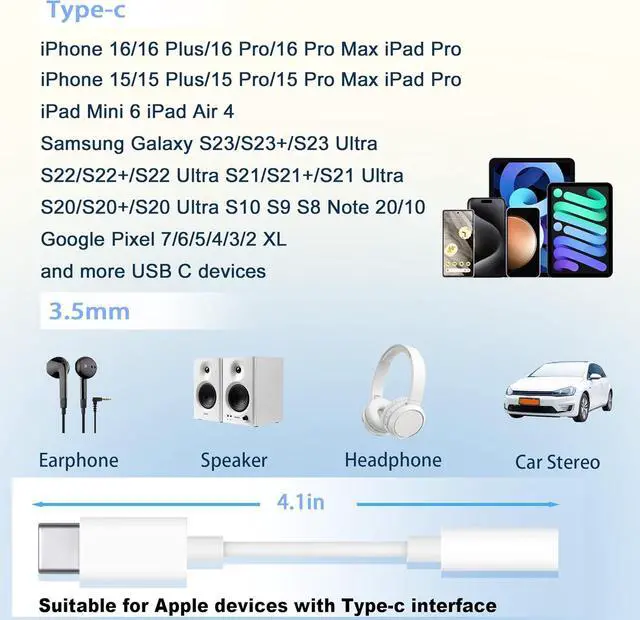 Alt view image 2 of 7 - USB-C to 3.5 mm Headphone Jack Adapter 3 Pack USB C to Aux Audio Dongle Cable Cord Compatible with iPhone 15 16 Series iPad Pro Galaxy S23/S22 Ultra Headphone Adapter