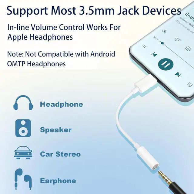 Alt view image 5 of 7 - USB-C to 3.5 mm Headphone Jack Adapter,USB C to Aux Audio Dongle Cable Cord Compatible with iPhone 15 16 Series, iPad Pro, Galaxy S23/S22 Ultra Headphone Adapter (White, 20 Pack)