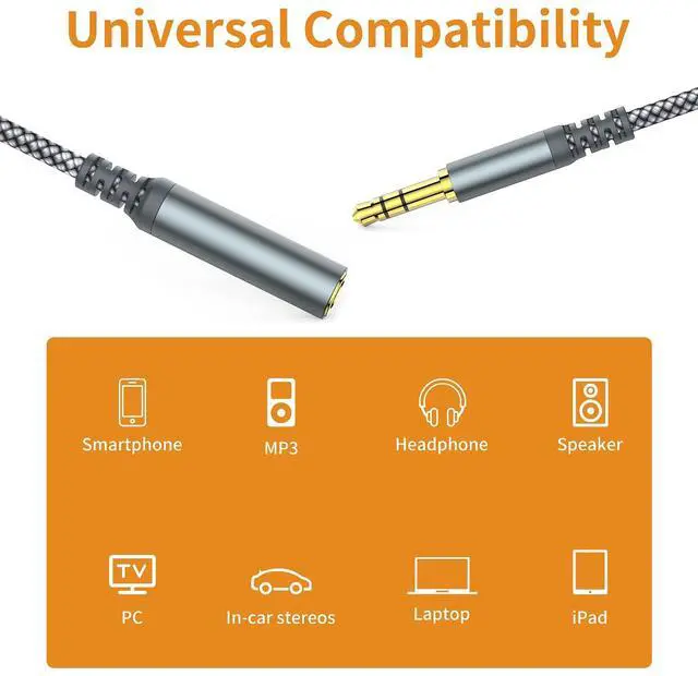 Alt view image 3 of 6 - Headphone Extension Cable [2-Pack 6.6ft Hi-Fi ] 3.5mm Extension AudioMale to Female Aux Adapter Hi-Fi Sound Stereo Extender Cord for Headset iPhone iPad Smartphones Tablets & More (Grey)