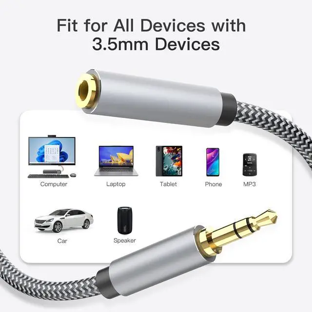 Alt view image 5 of 7 - Headphone Extension Cable 10ft - 3.5mm Extension Cable Nylon Braided Aux Cord Extender for Smartphones Tablets Media Players (No Mic Support)