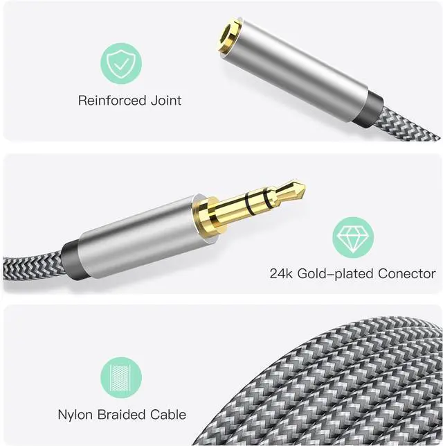 Alt view image 6 of 7 - Headphone Extension Cable 10ft - 3.5mm Extension Cable Nylon Braided Aux Cord Extender for Smartphones Tablets Media Players (No Mic Support)