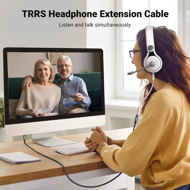 Alt view image 3 of 7 - Headphone Extension Cable 4 Pole TRRS 3.5mm Extension with Microphone Male to Female Stereo Audio Cable Gold Plated Nylon Braided Compatible with iPhone iPad Smartphones Media Players 3.3FT