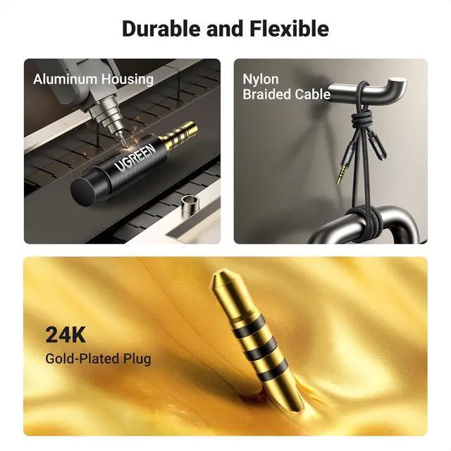 Alt view image 6 of 7 - Headphone Extension Cable 4 Pole TRRS 3.5mm Extension with Microphone Male to Female Stereo Audio Cable Gold Plated Nylon Braided Compatible with iPhone iPad Smartphones Media Players 3.3FT