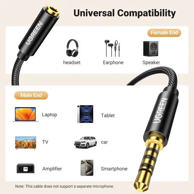 Alt view image 7 of 7 - Headphone Extension Cable 4 Pole TRRS 3.5mm Extension with Microphone Male to Female Stereo Audio Cable Gold Plated Nylon Braided Compatible with iPhone iPad Smartphones Media Players 3.3FT