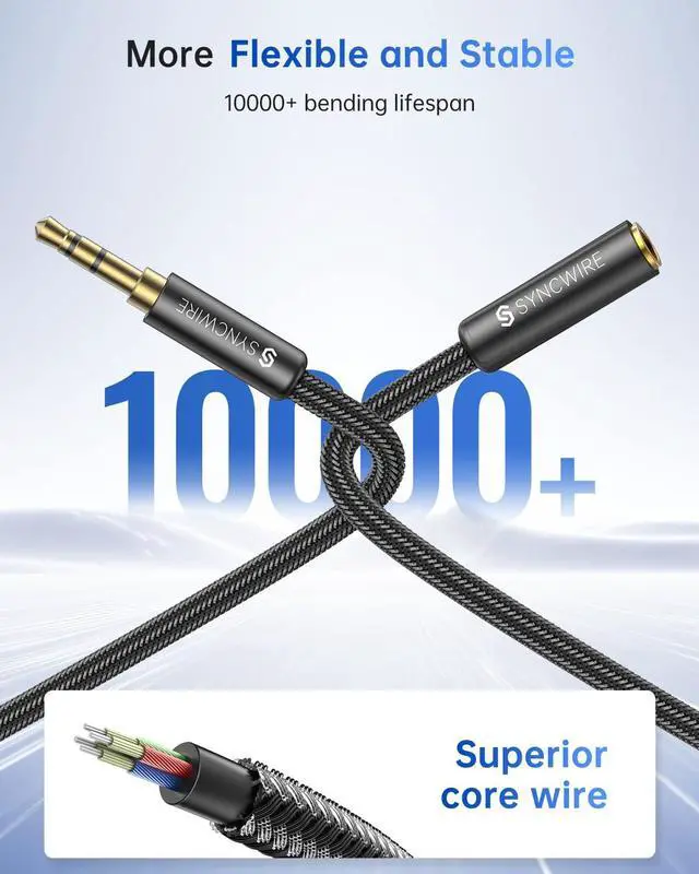 Alt view image 6 of 7 - Syncwire Headphone Extension Cable - 6FT [Hi-Fi Sound][Gold Plated Jack][TRS] Nylon-Braided 3.5mm Male to Female Audio Extension Cord Compatible with iPhone iPad Smartphone Tablets Media Players