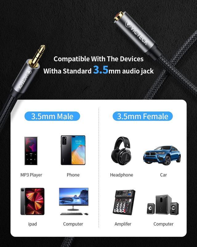Alt view image 2 of 7 - Headphone Extension Cable 16FT Hi-Fi Sound 3.5mm Extension Cable TRS Gold Plated Jack 3.5mm Audio Cable Male to Female Aux Cord Extender Compatible with iPhone iPad Tablets Media Players