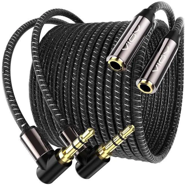 Main image of Headphone Extension Cable (10FT+10FT) 3.5 mm Audio Extension Cable-Aux Cord Extender 90-Degree Right Angle Male to Female Stereo Audio Cable Nylon Braided for Smartphones Media Player