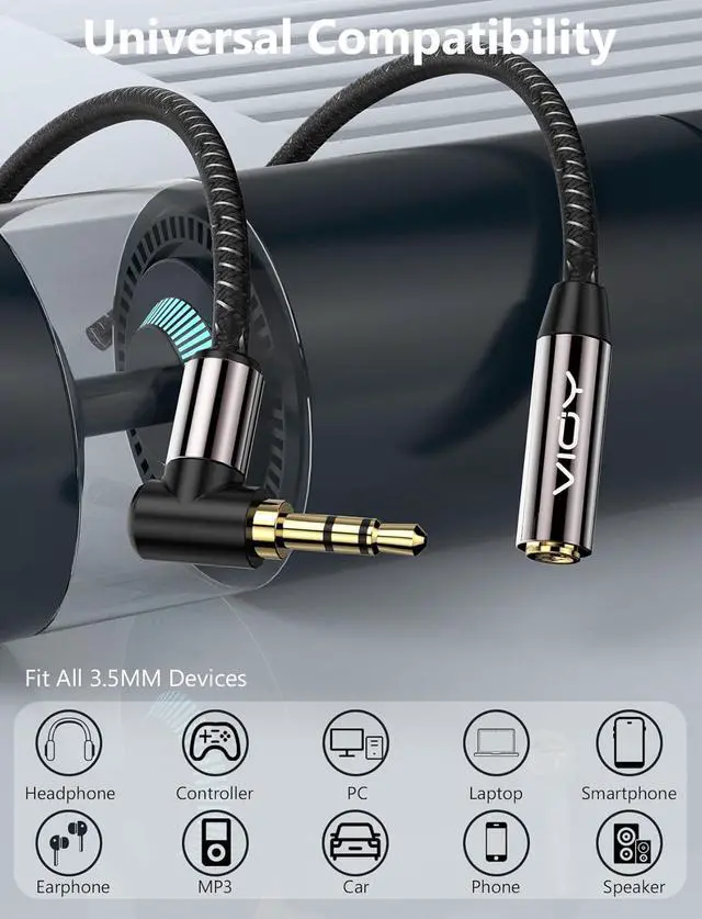 Alt view image 4 of 7 - Headphone Extension Cable (10FT+10FT) 3.5 mm Audio Extension Cable-Aux Cord Extender 90-Degree Right Angle Male to Female Stereo Audio Cable Nylon Braided for Smartphones Media Player
