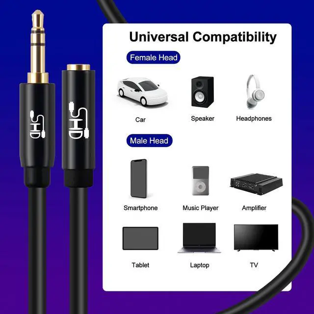 Alt view image 2 of 7 - Audio Extension Cable Male to Female 3.5mm Aux Stereo Cable 24K Gold Plated Step Down Design Metal Connectors with High Purity OFC Conductor Black-10Feet