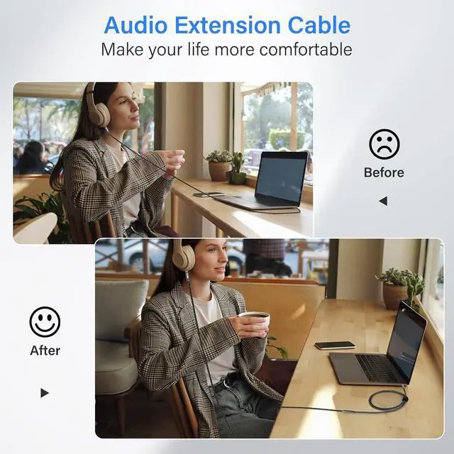 Alt view image 4 of 5 - Headphone Extension Cable 5 Ft/2 Pack 3.5mm AUX Extension Cable (Hi-Fi Sound-Slim&Thin) Male to Female 1/8 Inch TRS Stereo Audio Cord Extender for Headset Media Players Tablets iPhone iPad