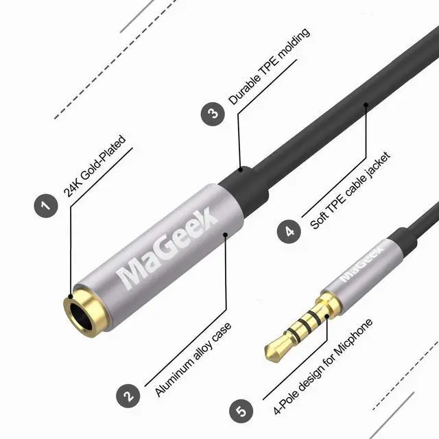 Alt view image 2 of 7 - 3.5mm Audio Aux Extension Cord 10 ft Super Long TRRS 4-Pole Headphone Cable Male to Female Auxiliary Extension Adapter Compatible with Beats iPhone iPad Car Audio and More(Black)