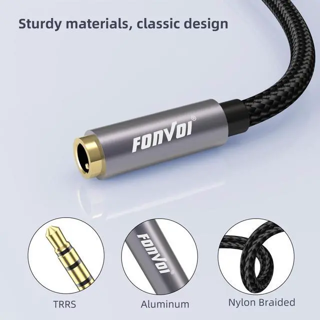 Alt view image 5 of 7 - TRRS Headphone Extension Cable 4 Pole 3.5mm Stereo Jack Male to Female Aux Extension Cable Audio Extension Cable for Headphones/Microphones/Tablets/Computers/PS4 and More (8FT)
