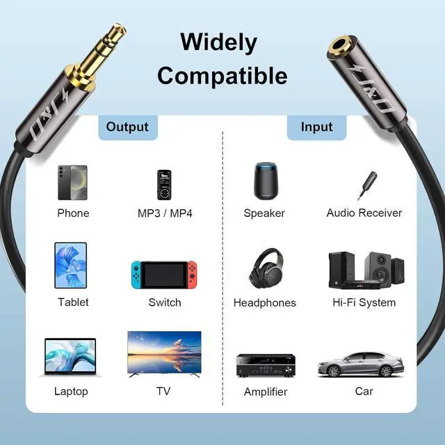 Alt view image 2 of 7 - 3.5mm Auxiliary Audio Extension Cable Gold Plated Copper Shell Heavy Duty 3.5mm 1/8 inch TRS Male to 3.5mm 1/8 inch TRS Female Stereo Audio Adapter Cable 6 Feet