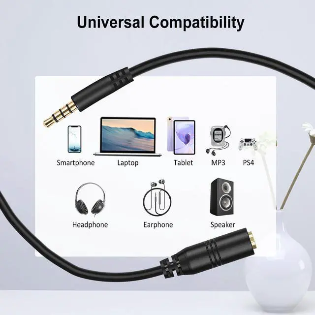 Alt view image 2 of 7 - Headphone Extension Cable 3.5mm TRRS Male to TRRS Female Stereo Audio Cable with Microphone 4.9FT/150cm Aux Extension Cord Wire Compatible with Headphone Earphone Speaker to Smartphone Tablet Laptop