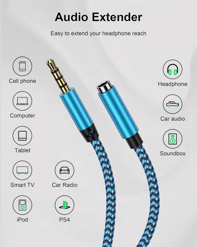 Alt view image 7 of 7 - Headphone Extension Cable 6FT 3.5mm Aux Cord Extender for Headset TRRS 4-Pole Male to Female Auxiliary Stereo Audio Adapter Extended Wire with Microphone for iPhone iPad Tablets PC Media Player