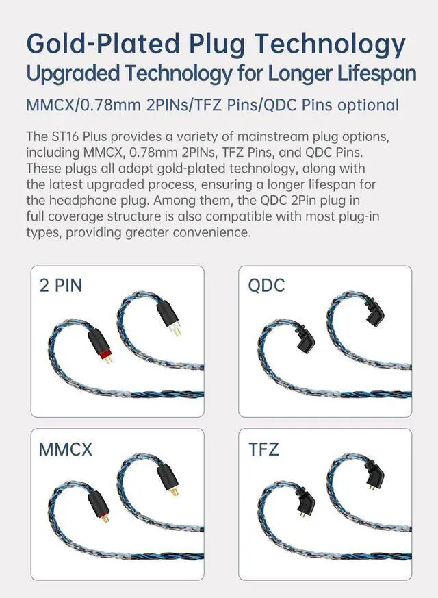 Alt view image 4 of 7 - 2 Meter 2 Pin IEM Cable 3.5mm KBEAR ST16 Plus Upgrade 16-Strand Headphone Extension Cable Silver-Plated Earbuds Wire for KZ ZST/AS10 Truthear Hexa/Zero Simgot EW100P/EW200 Moondrop blessing2