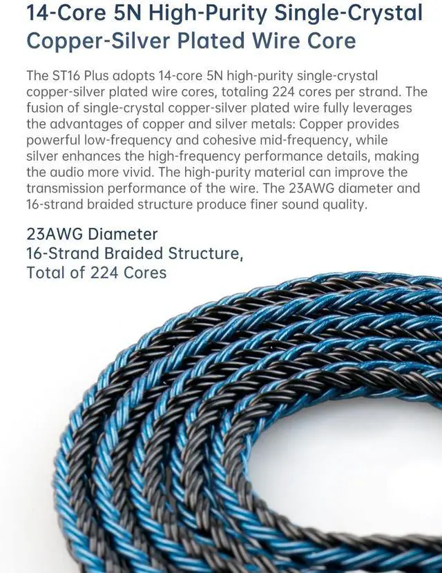 Alt view image 6 of 7 - 2 Meter 2 Pin IEM Cable 3.5mm KBEAR ST16 Plus Upgrade 16-Strand Headphone Extension Cable Silver-Plated Earbuds Wire for KZ ZST/AS10 Truthear Hexa/Zero Simgot EW100P/EW200 Moondrop blessing2