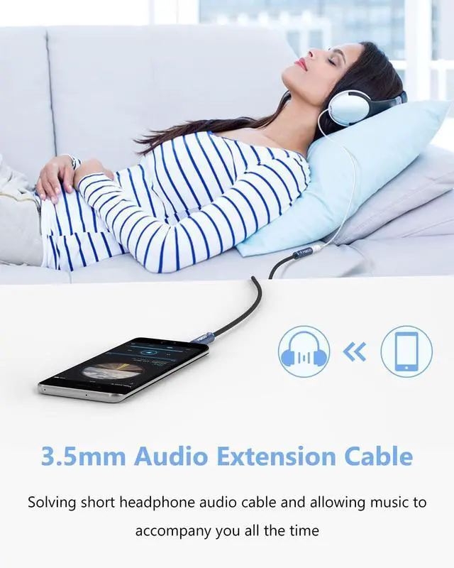 Alt view image 2 of 7 - 3.5mm Headphone Extension Cable Nylon Braided (8 FT/2.4 M) 4 Pole TRRS Male to Female Stereo Aux Audio Extension Cable for PC Smartphone Speaker or More Devices - [Seablue Young Series]