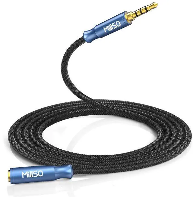 Main image of 3.5mm Headphone Extension Cable Nylon Braided (8 FT/2.4 M) 4 Pole TRRS Male to Female Stereo Aux Audio Extension Cable for PC Smartphone Speaker or More Devices - [Seablue Young Series]
