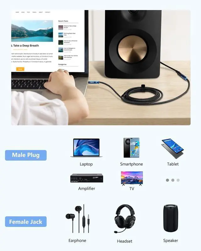 Alt view image 3 of 7 - 3.5mm Headphone Extension Cable Nylon Braided (8 FT/2.4 M) 4 Pole TRRS Male to Female Stereo Aux Audio Extension Cable for PC Smartphone Speaker or More Devices - [Seablue Young Series]