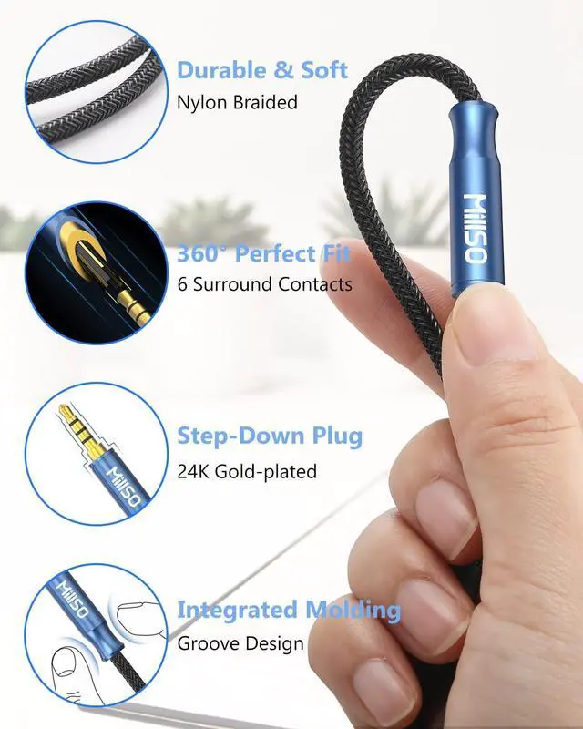 Alt view image 6 of 7 - 3.5mm Headphone Extension Cable Nylon Braided (8 FT/2.4 M) 4 Pole TRRS Male to Female Stereo Aux Audio Extension Cable for PC Smartphone Speaker or More Devices - [Seablue Young Series]