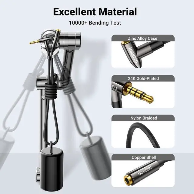 Alt view image 5 of 7 - Headphone Extension Cable with MIC 4 Pole 3.5mm Extension TRRS Jack Stereo Extender Cord Right Angled Compatible with Gaming Headset Earphone Switch Lite PS4 TV PC Car Speaker 10FT