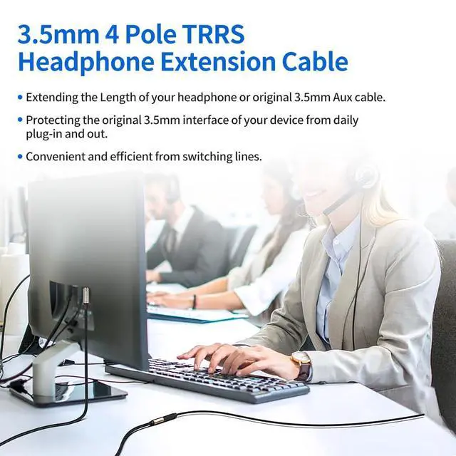 Alt view image 2 of 6 - 3.5mm TRRS Headphone Extension Cable 3.3 Feet /1M 4 Pole 1/8 Inch Auxiliary Audio Mini Jack Cord with Microphone Female to Male Compatible with Smartphone iPhone iPad Tablet etc