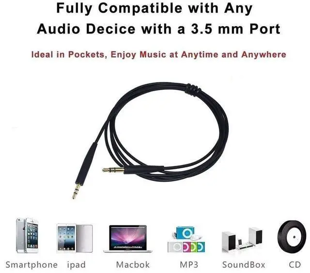 Alt view image 6 of 6 - Replacement Audio Cable Cord Extension Wire for  QuietComfort QC25 QC35 Headphones with in line Mic Volume Control (No mic Grey)