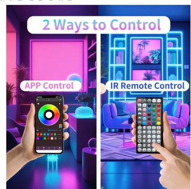 Alt view image 3 of 7 - Led Lights for Bedroom 50ft (1 Roll) Color Changing RGB Led Strip Lights with 60 Keys Remote and App Control Music Sync Led Lights for Room Kitchen Party Home Decor