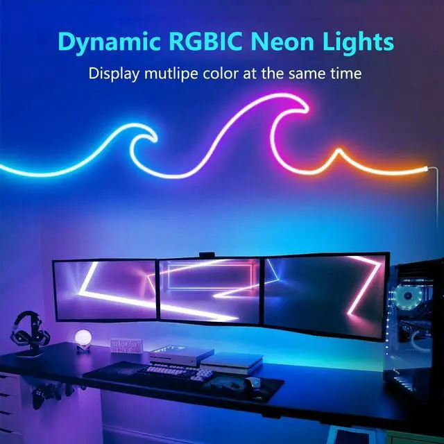 Alt view image 2 of 6 - RGB Smart IC LED Neon Strip Light 16.4ft 5M Flexible Waterproof LED Neon Rope Light with APP Control Music Sync Color Changing Led Strip Light for Bedroom Living Room Game Room Decor
