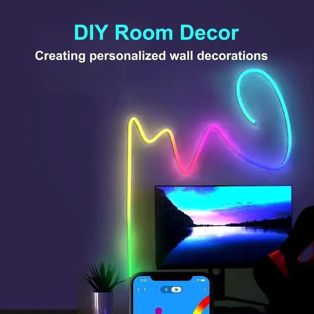 Alt view image 5 of 6 - RGB Smart IC LED Neon Strip Light 16.4ft 5M Flexible Waterproof LED Neon Rope Light with APP Control Music Sync Color Changing Led Strip Light for Bedroom Living Room Game Room Decor