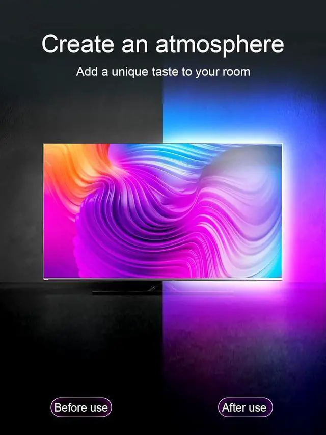 Alt view image 4 of 6 - LED Lights for TV 16.4ft LED Lights for 45-75 Inch TVs RGB TV Backlight Behind Music Sync Bluetooth APP & Remote Control Strip Lights USB Powered for Bedroom/Gaming