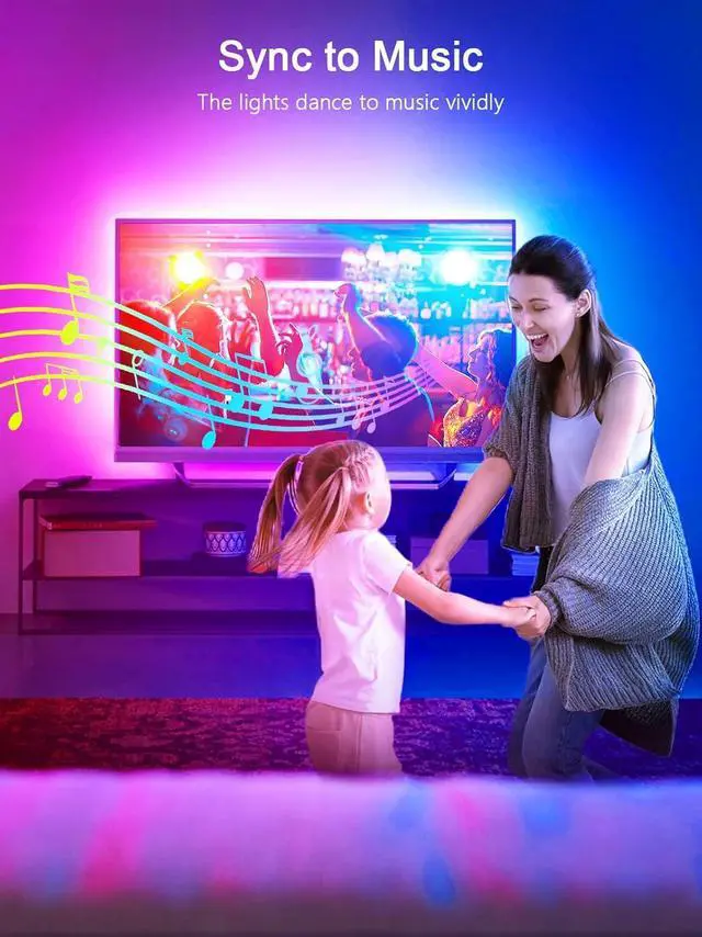 Alt view image 5 of 6 - LED Lights for TV 16.4ft LED Lights for 45-75 Inch TVs RGB TV Backlight Behind Music Sync Bluetooth APP & Remote Control Strip Lights USB Powered for Bedroom/Gaming