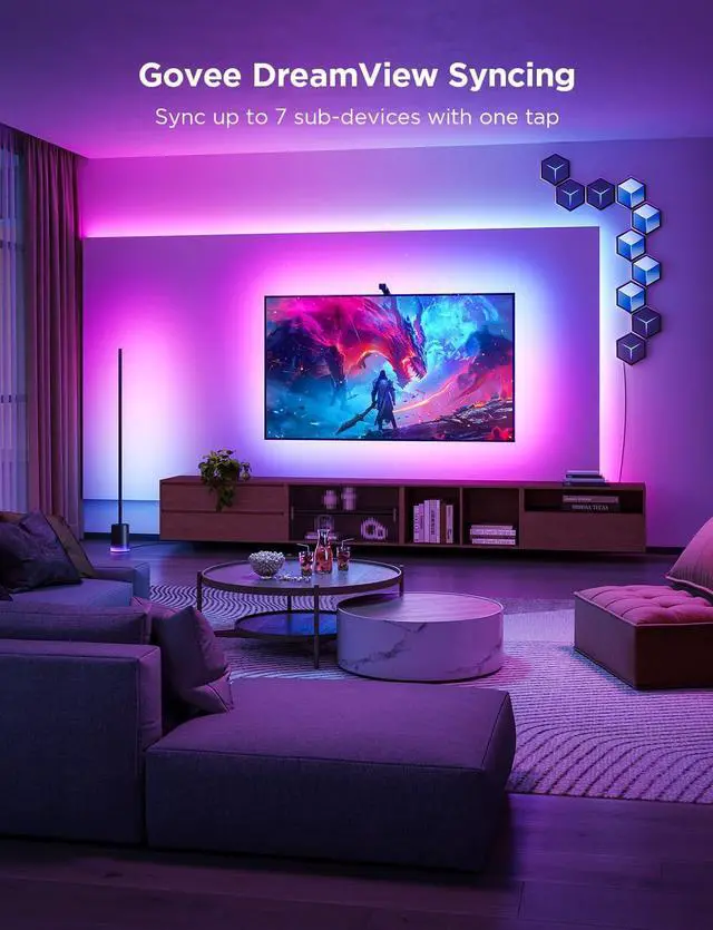 Alt view image 5 of 7 - TV Backlight 3 Lite with Fish-Eye Correction Function Sync to 55-65 Inch TVs 11.8ft RGBICW Wi-Fi LED Strip Lights with Camera 4 Colors in 1 Lamp Bead Voice and APP Control Adapter