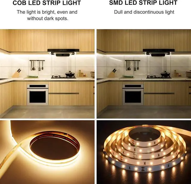 Alt view image 3 of 6 - COB LED Strip Light Warm White High Bright LED Strips with 2400LEDs RF Remote and UL Power Supply 3000K Dimmable LED Lights for Bedroom Kitchen DIY Home Decoration