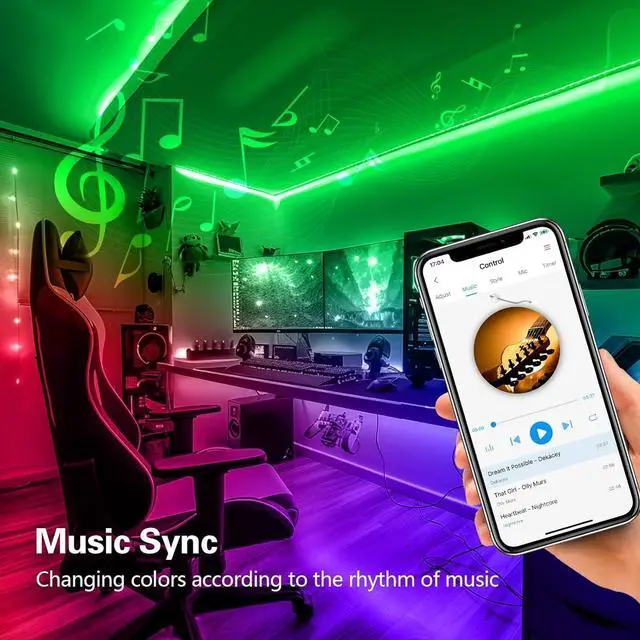 Alt view image 4 of 7 - 16.4ft Smart LED Strip Lights WiFi LED Lights Strip Work with Alexa and Google Assistant RGB 16 Million Colors with App Control Music Sync LED Lights for Bedroom USB Led Lights for TV 45-75 Inch