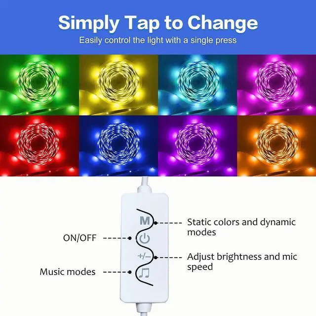 Alt view image 6 of 7 - 16.4ft Smart LED Strip Lights WiFi LED Lights Strip Work with Alexa and Google Assistant RGB 16 Million Colors with App Control Music Sync LED Lights for Bedroom USB Led Lights for TV 45-75 Inch