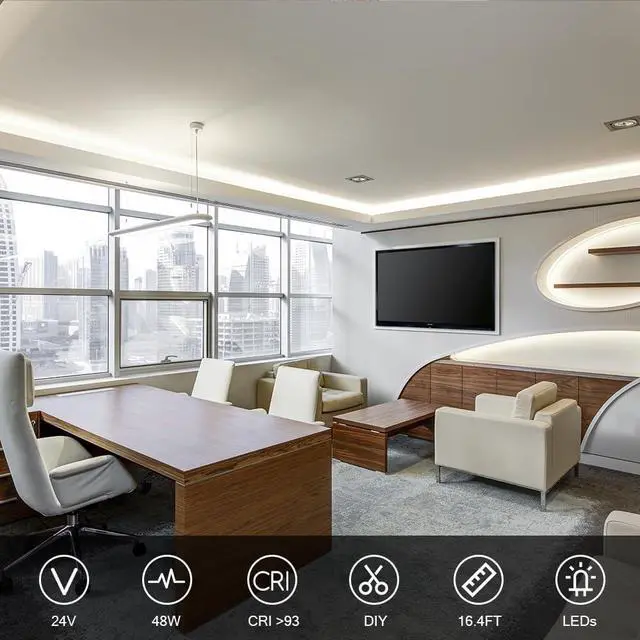 Alt view image 6 of 7 - 16.4ft COB LED Strip Lights Cool White 6500K 12V Dimmable LED Tape Light 48w 2400LEDs Ra 93+ IP30 Lighting for Kitchen Cabinets UL Listed (Power Source Not Included)