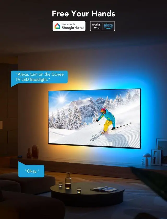 Alt view image 3 of 7 - TV LED Backlight RGBIC Smart LED Strip Lights for 55-65 Inch TVs Bluetooth and Wi-Fi APP Control Works with Alexa & Google Assistant Music Sync 99+ Scene Modes Adapter