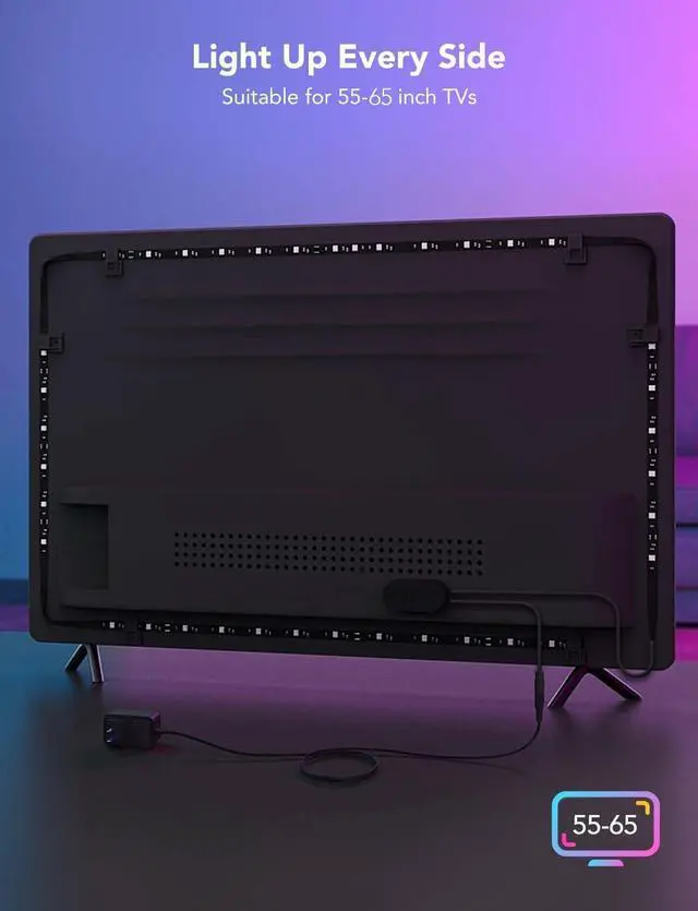 Alt view image 7 of 7 - TV LED Backlight RGBIC Smart LED Strip Lights for 55-65 Inch TVs Bluetooth and Wi-Fi APP Control Works with Alexa & Google Assistant Music Sync 99+ Scene Modes Adapter