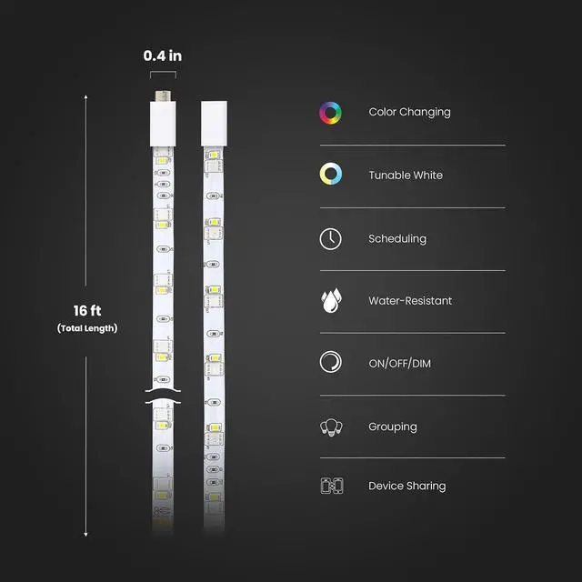 Alt view image 2 of 7 - Smart Light Strip 16FT Ultrathin RGBW Color Chasing LED Light Strip 2.4GHz Wi-Fi Enabled Works with Alexa and Google Home Assistant Remote Control (0.4in x 192in) TAPE192/CHASE/AG
